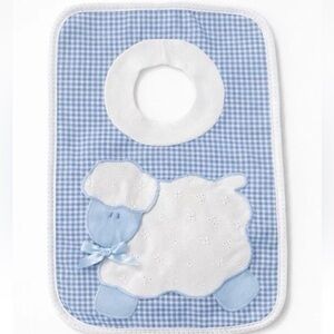 NEW Mullin Square Kids! Baby Boy Blue Gingham Lamb Appliqué Terry Bib